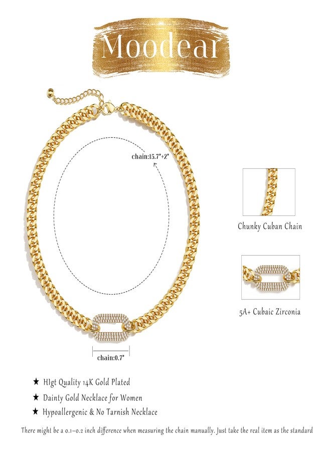 Moodear Gold Necklace for Women Non Tarnish - Chunky Cuban Link Chain Choker Trendy Paved CZ Pendant Dainty Necklaces for Women Jewelry Gifts - Image 3